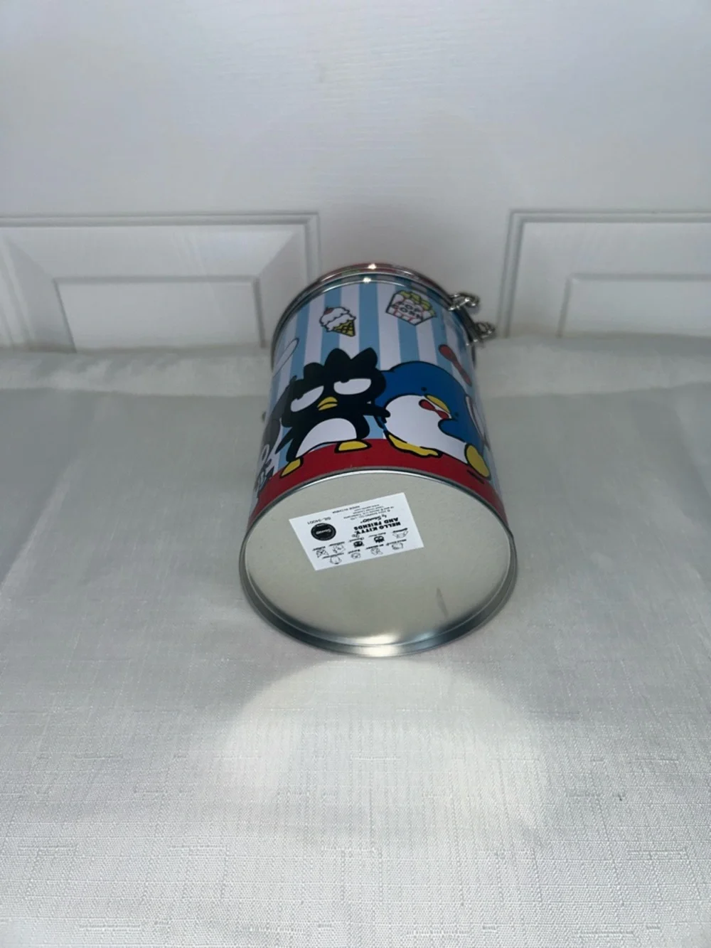 Hello Kitty & Friends Red Blue & White Striped Character Round Storage Tin